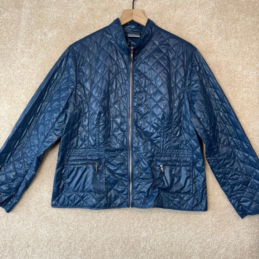 Chicos Quilted Zip Up Jacket Blue Size Large Lightweight Puffer Size 2